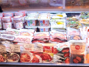 A display in a store filled with lots of food