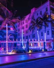 A large building with palm trees in front of it
