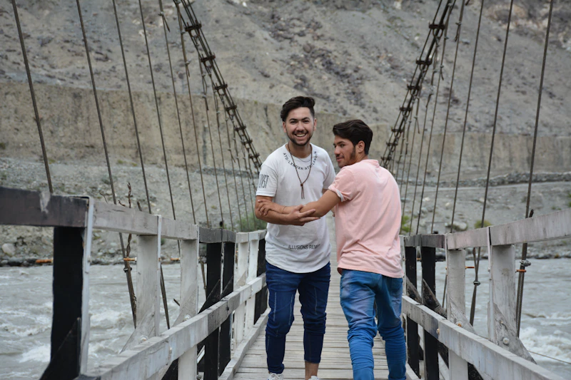 Two men on a romantic walk, fostering connection and intimacy