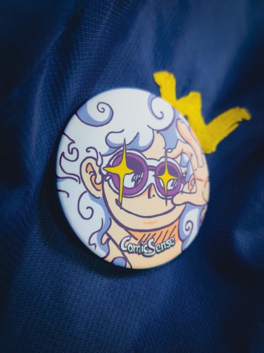 A button with a cartoon character on it