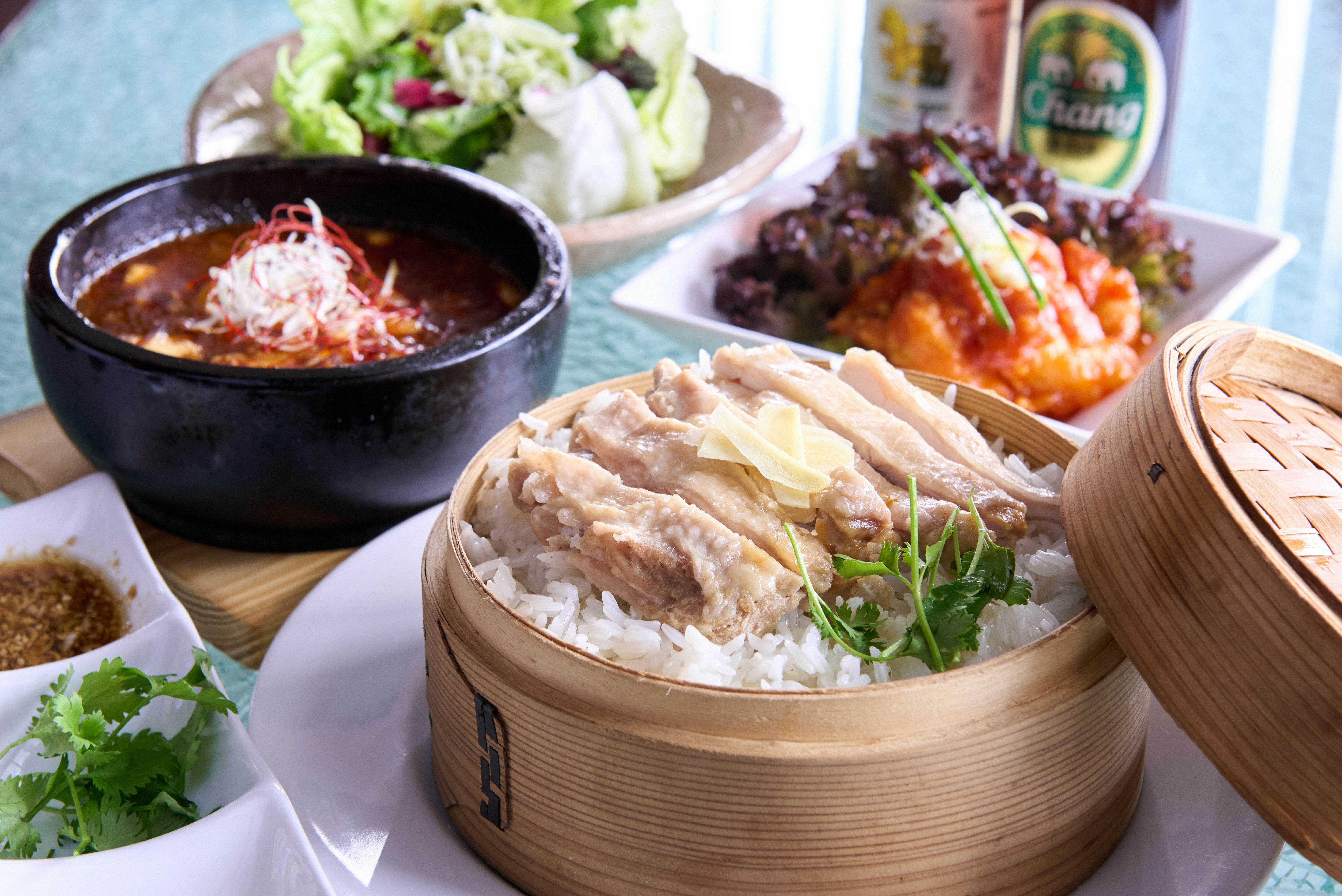 A table topped with lots of different types of food
