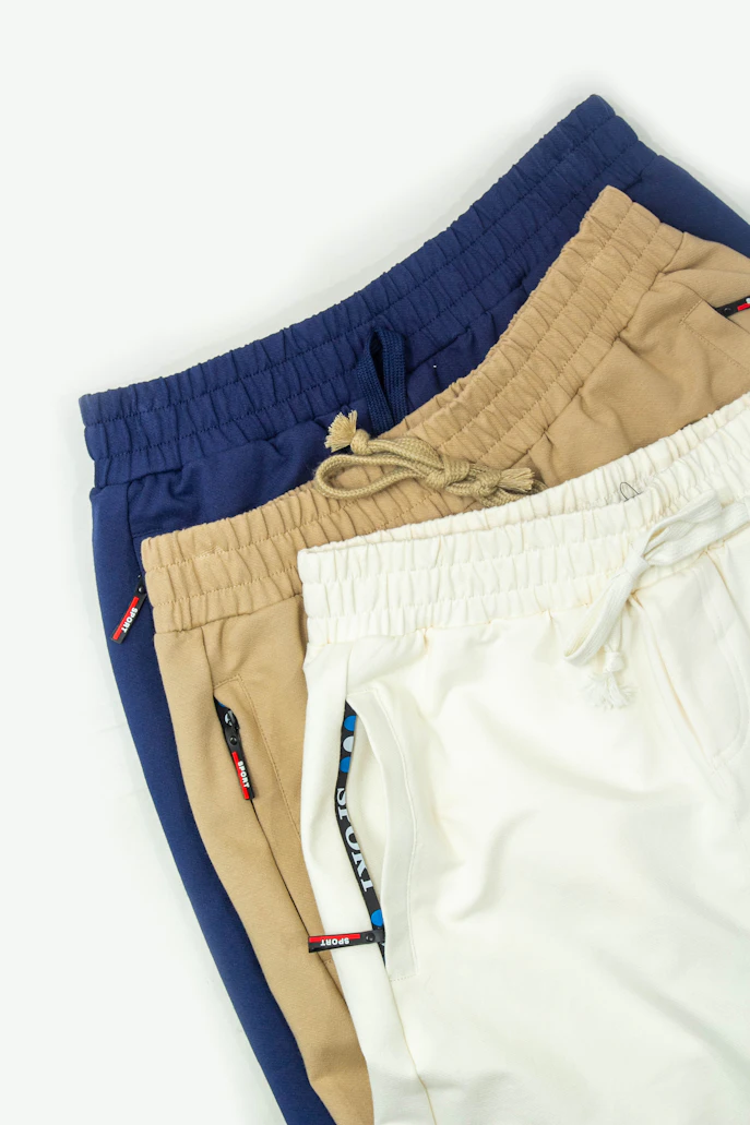 Colorful athletic performance shorts stack