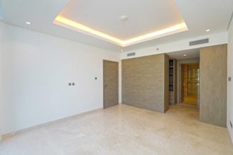 An empty room with white walls and a white ceiling