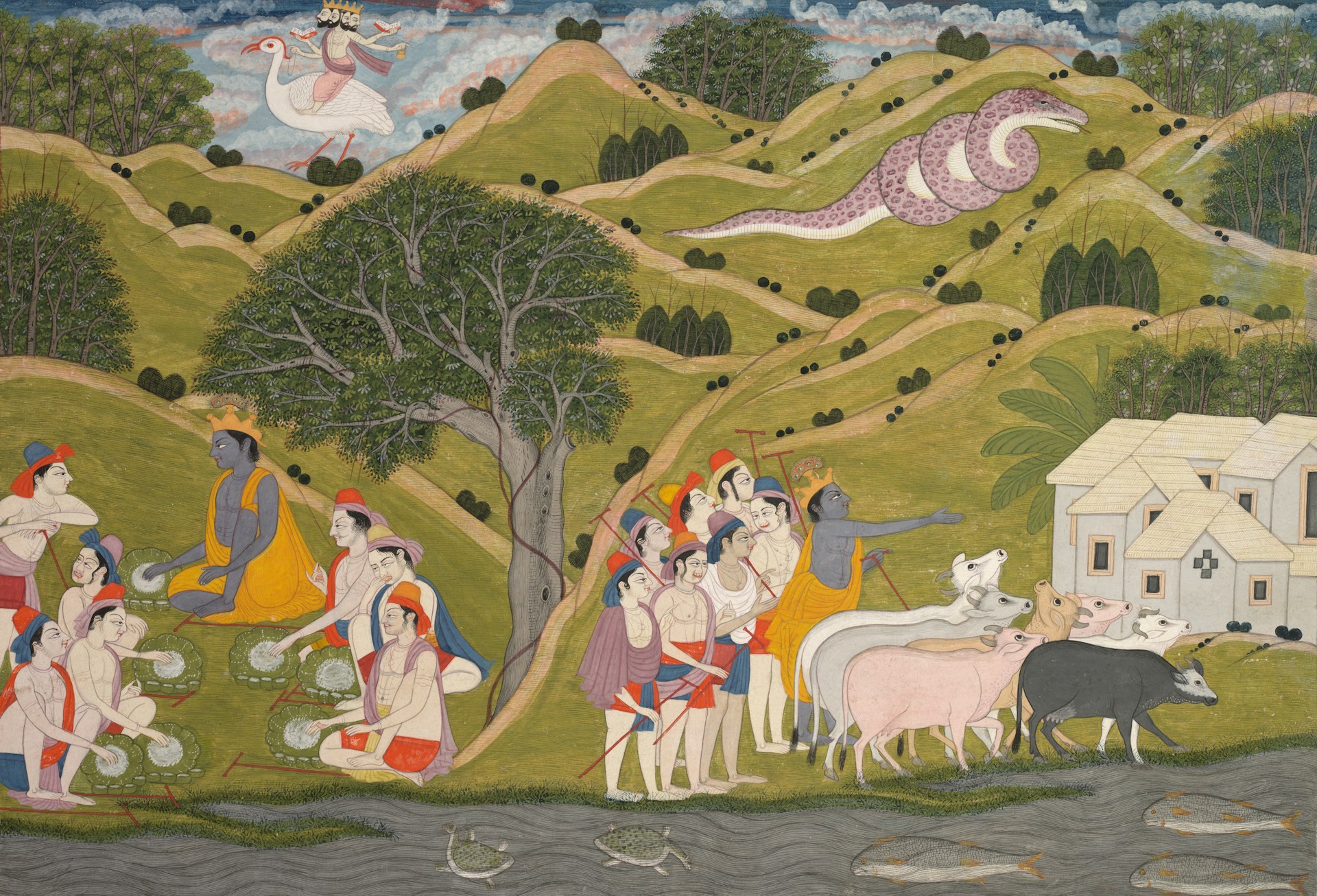 a painting of a group of people sitting on a couch