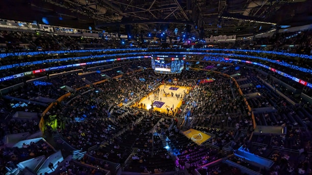 A view of a basketball court from above