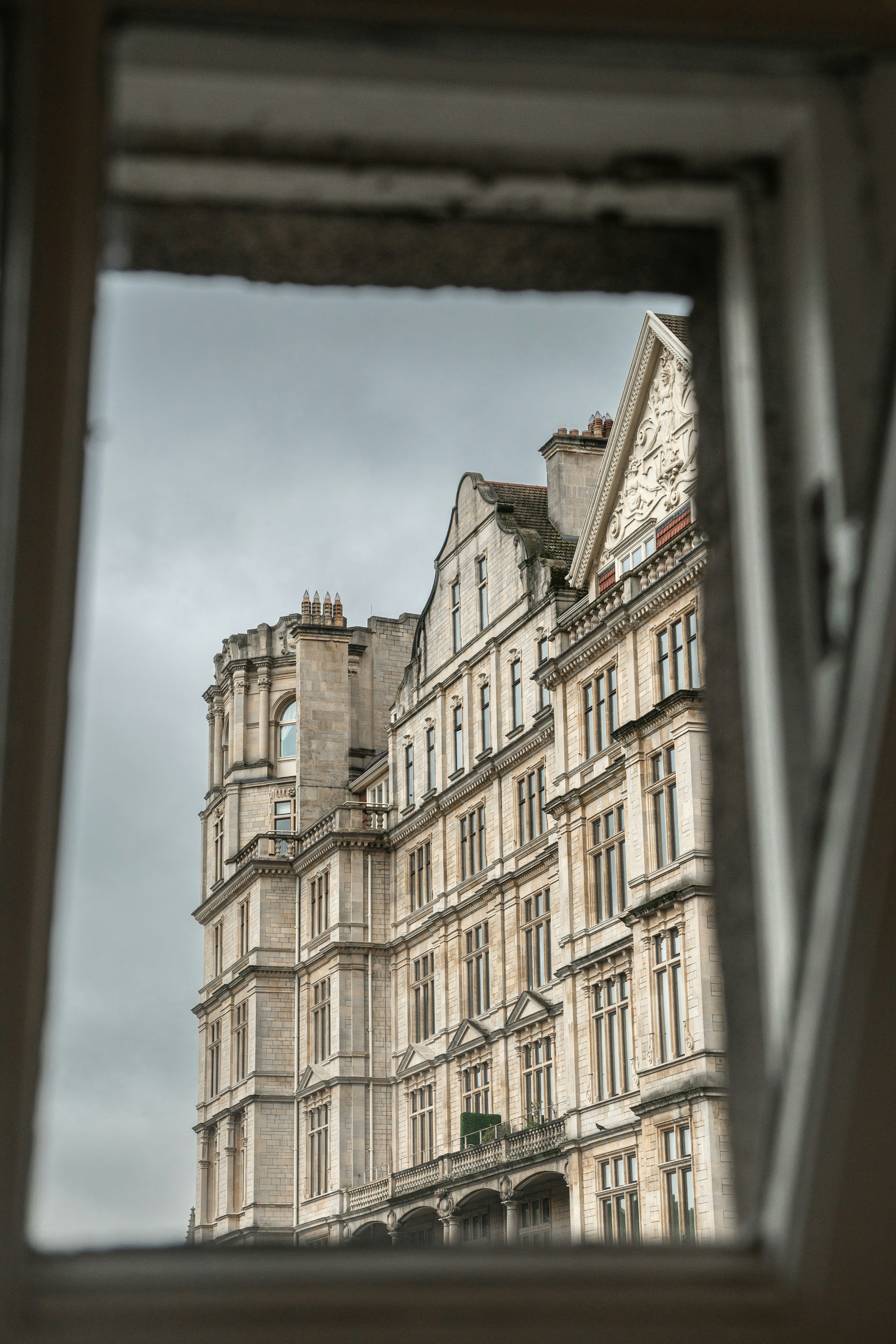 A view of a building through a window