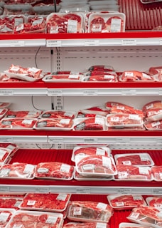 A display in a store filled with lots of meat