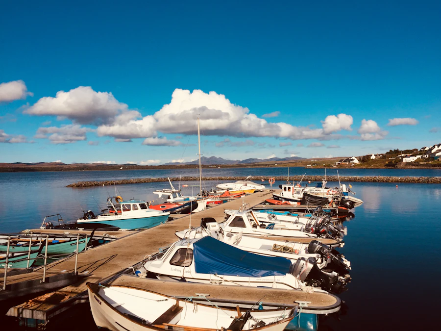 Boats moored at Bowmore harbour, Isle of Islay, representing a pre-purchase survey