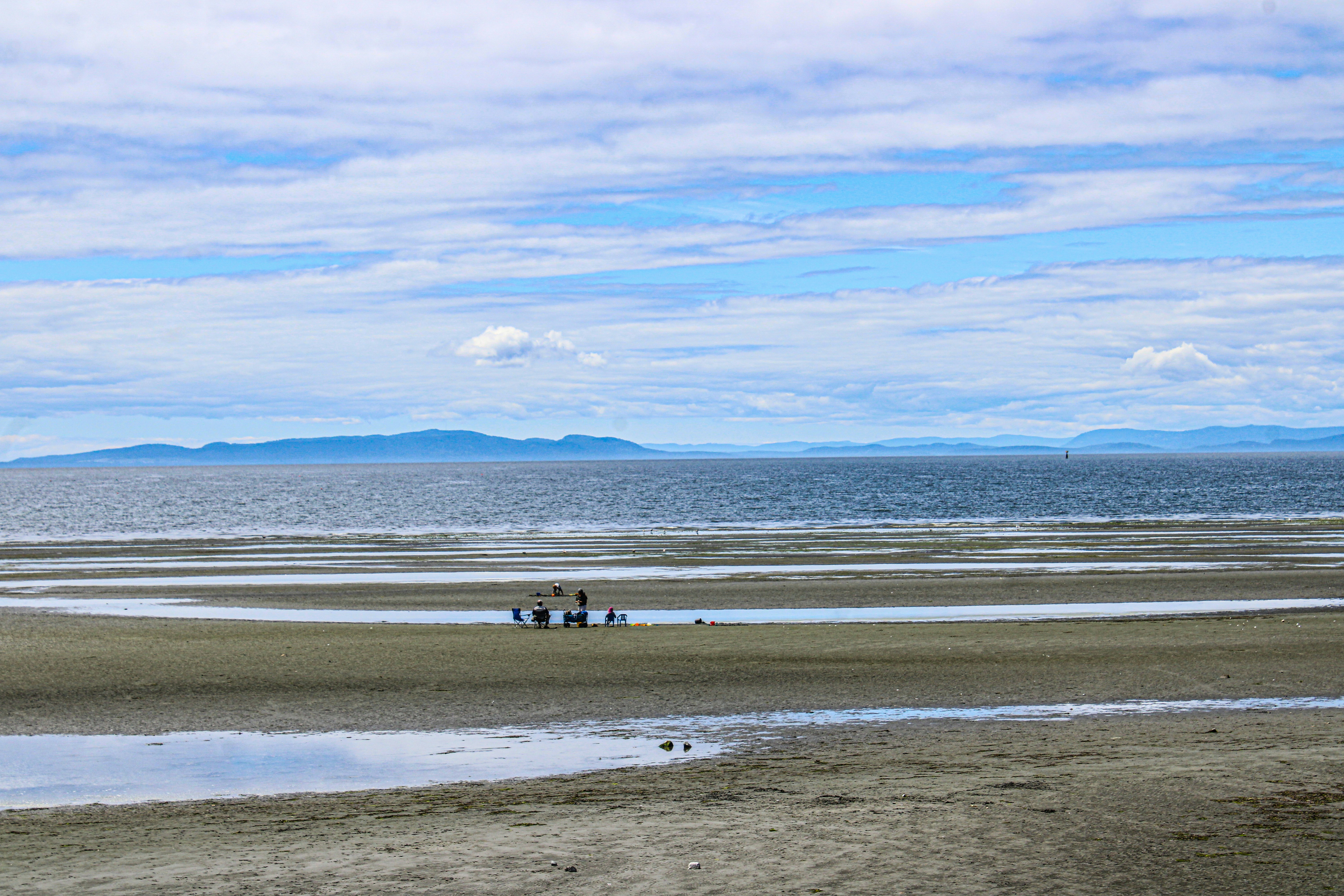A group of people standing on top of a sandy beach