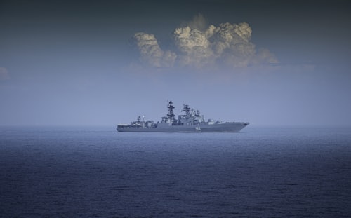 Large warship at sea