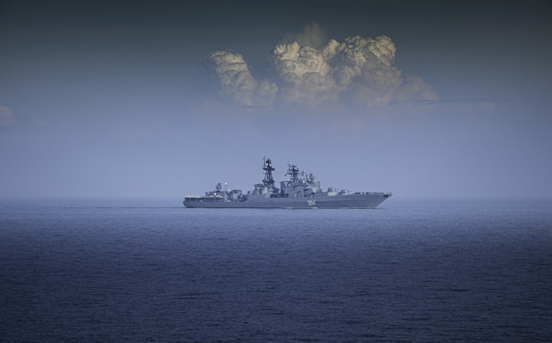 A large military warship in the middle of the ocean