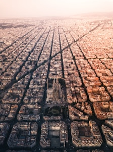 An aerial view of a city with lots of buildings