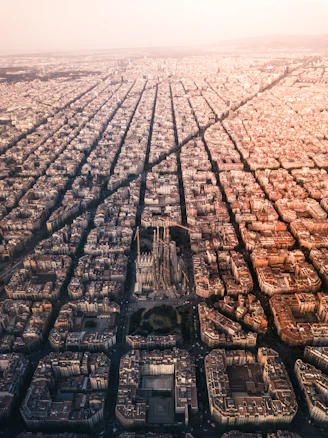 An aerial view of a city with lots of buildings