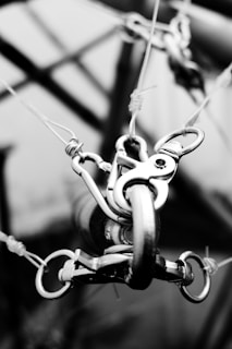 A black and white photo of a chain link