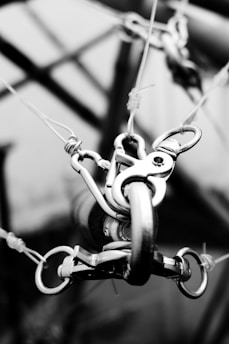 A black and white photo of a chain link