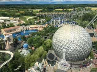 An aerial view of a disney world theme park