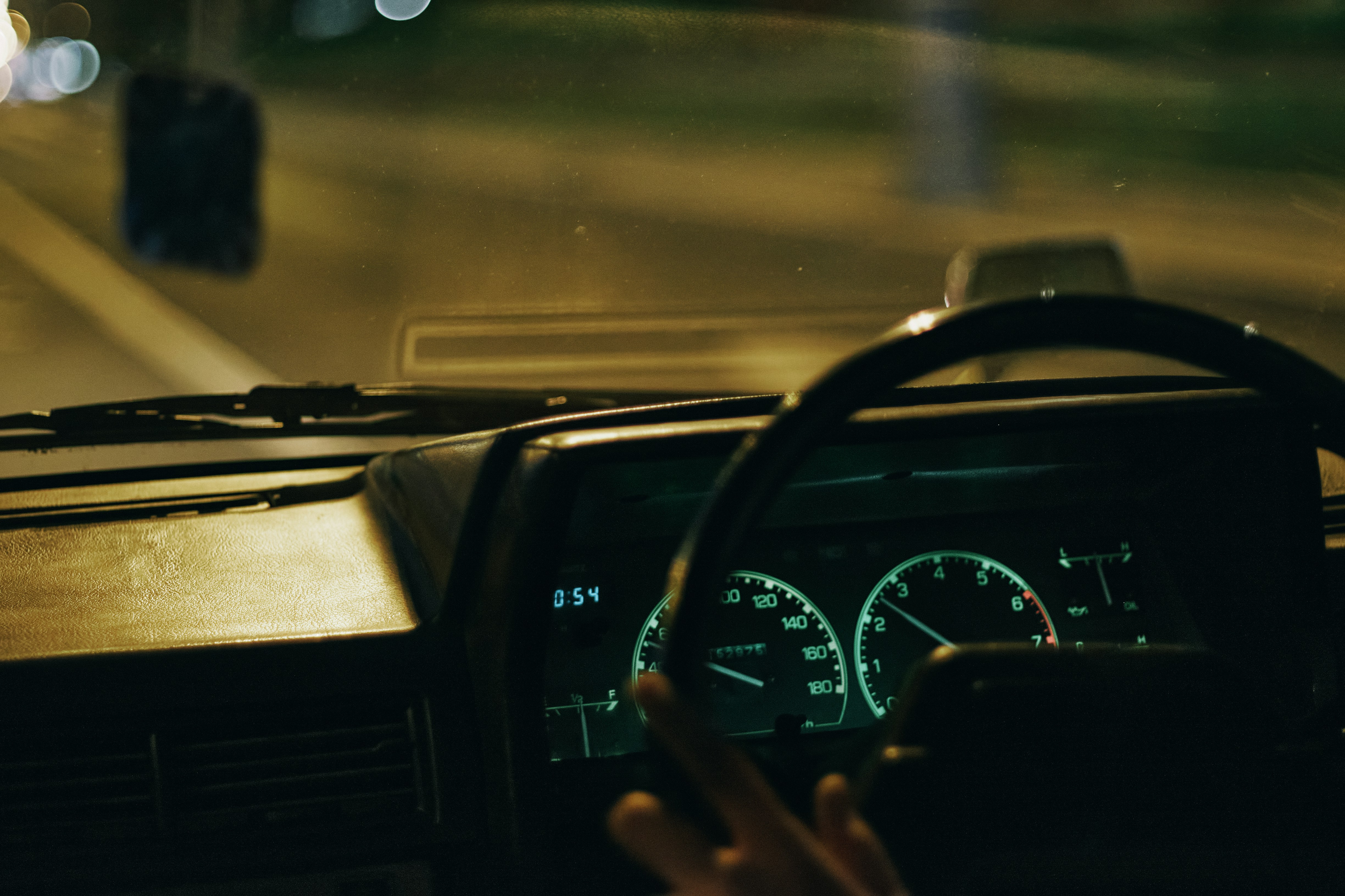 interior of a car at night 