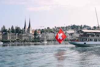 A large boat on a body of water