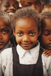 A group of young children standing next to each other