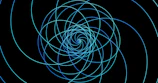 A spiral of blue lines on a black background