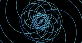 A spiral of blue lines on a black background