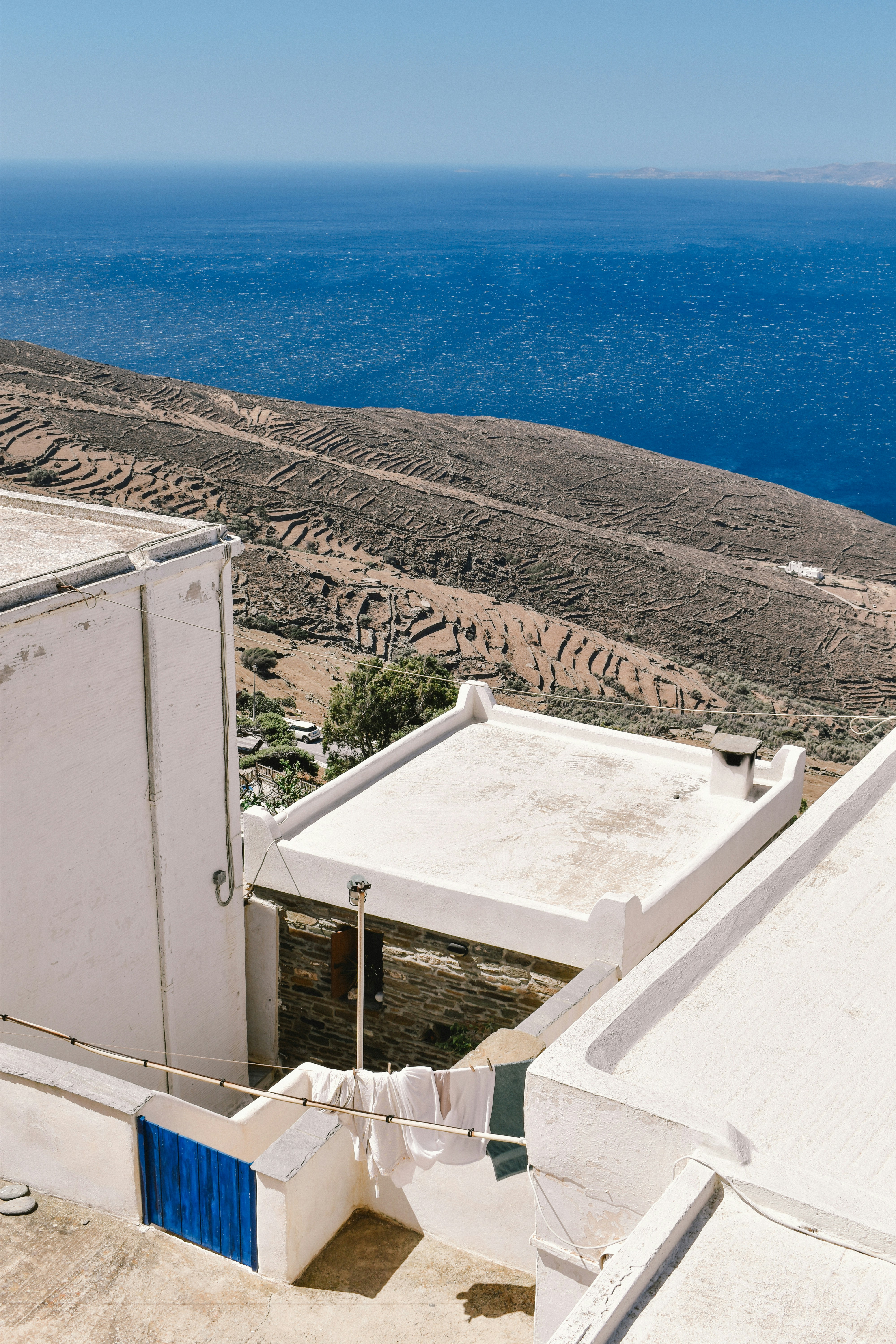 A view of the ocean from the top of a building