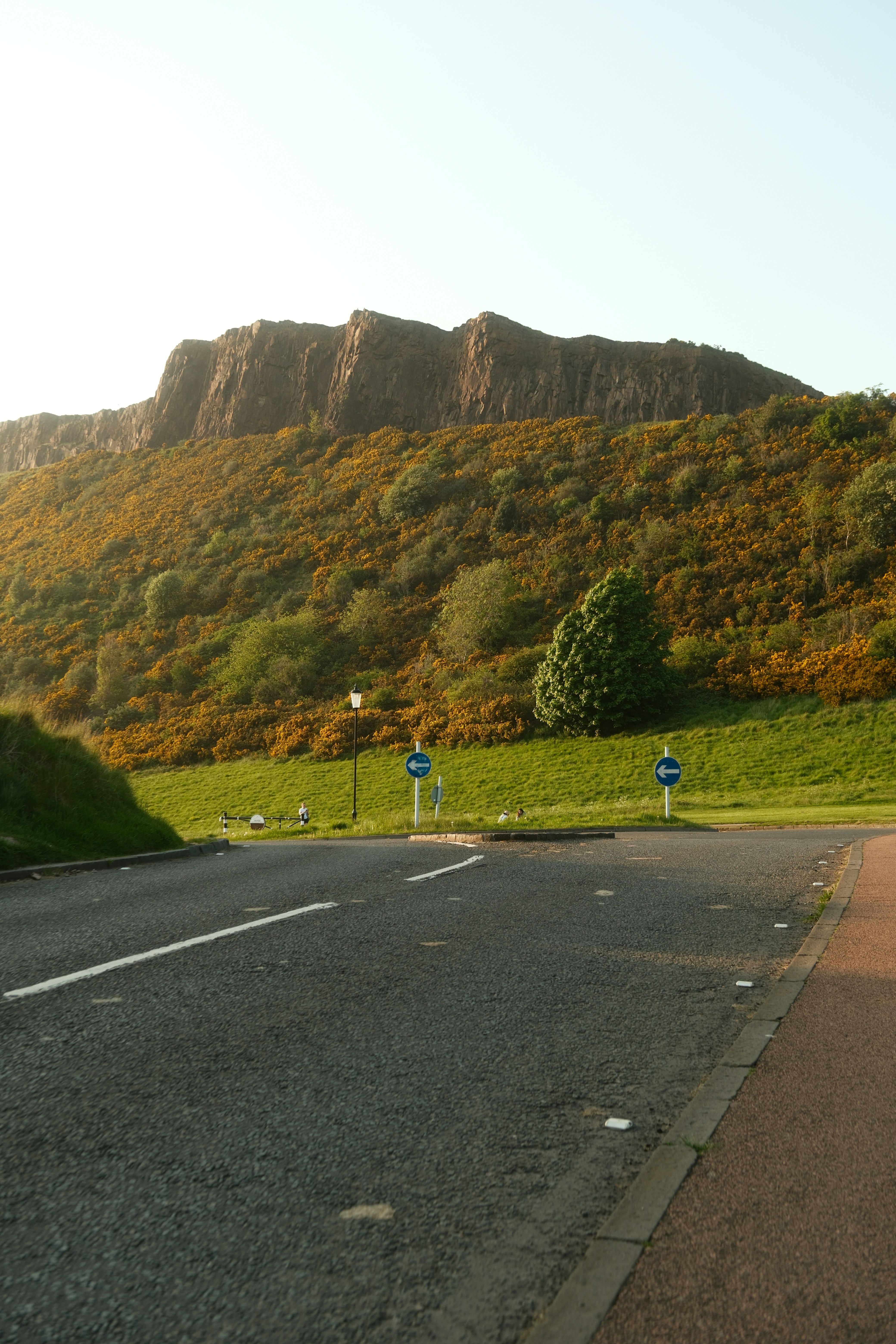 A road with a mountain in the background
