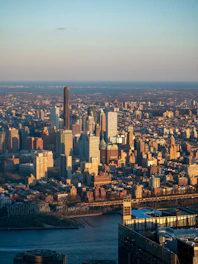 A view of a large city with a river running through it
