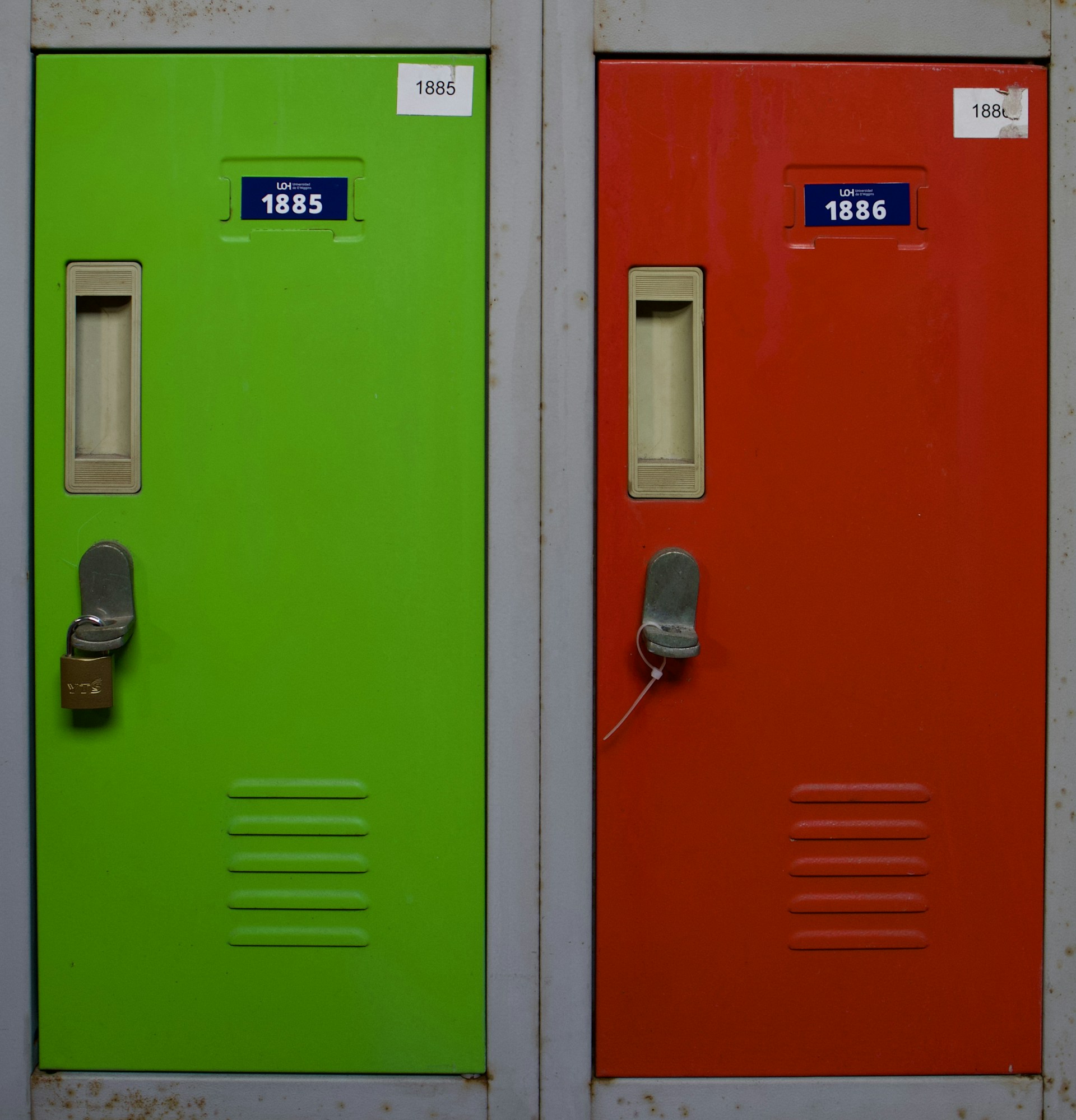 A row of colorful lockers sitting next to each other