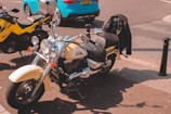 A motorcycle parked on the side of the road