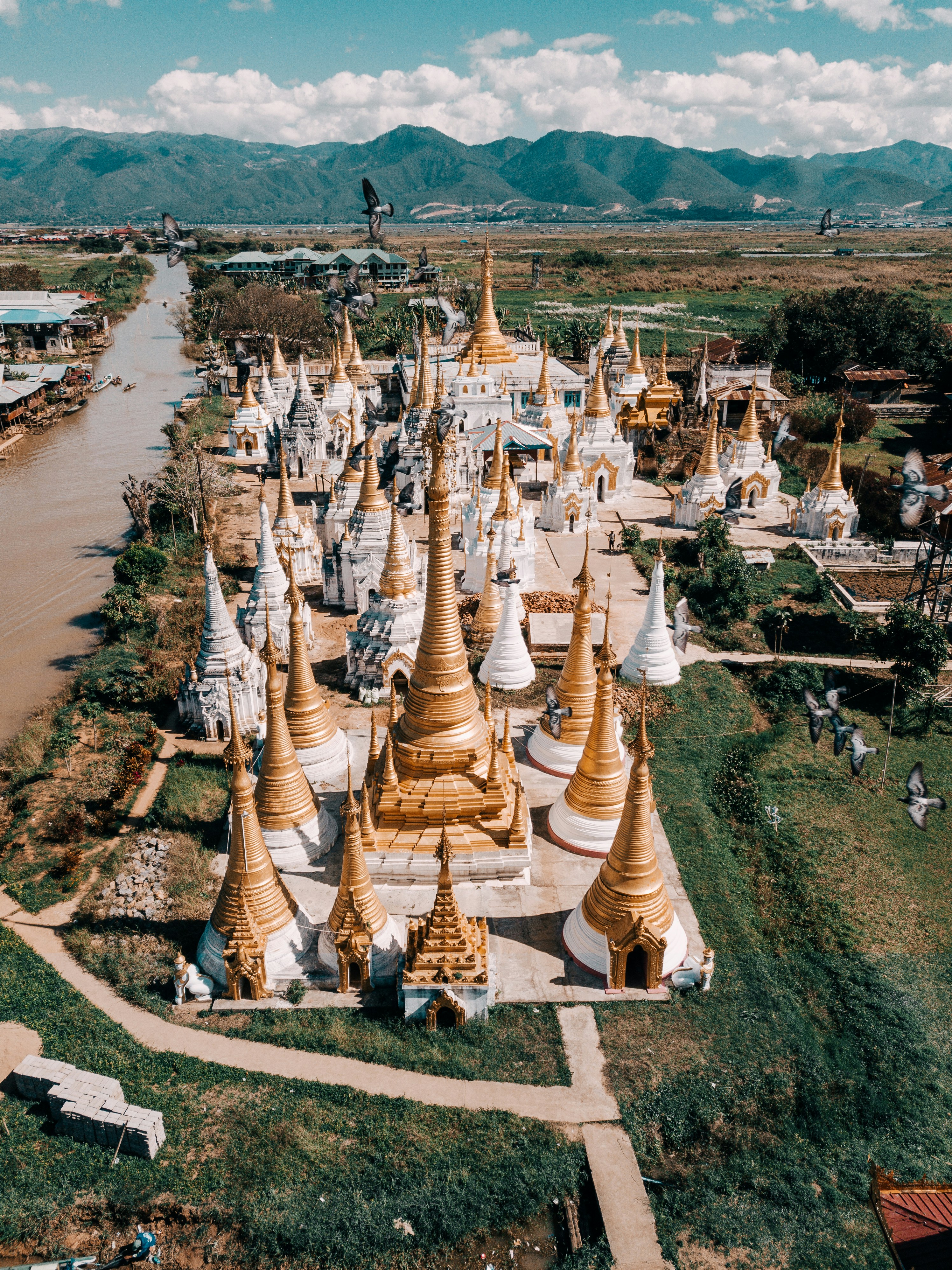 Inle Lake in Myanmar, An aerial view of a large group of buildings
