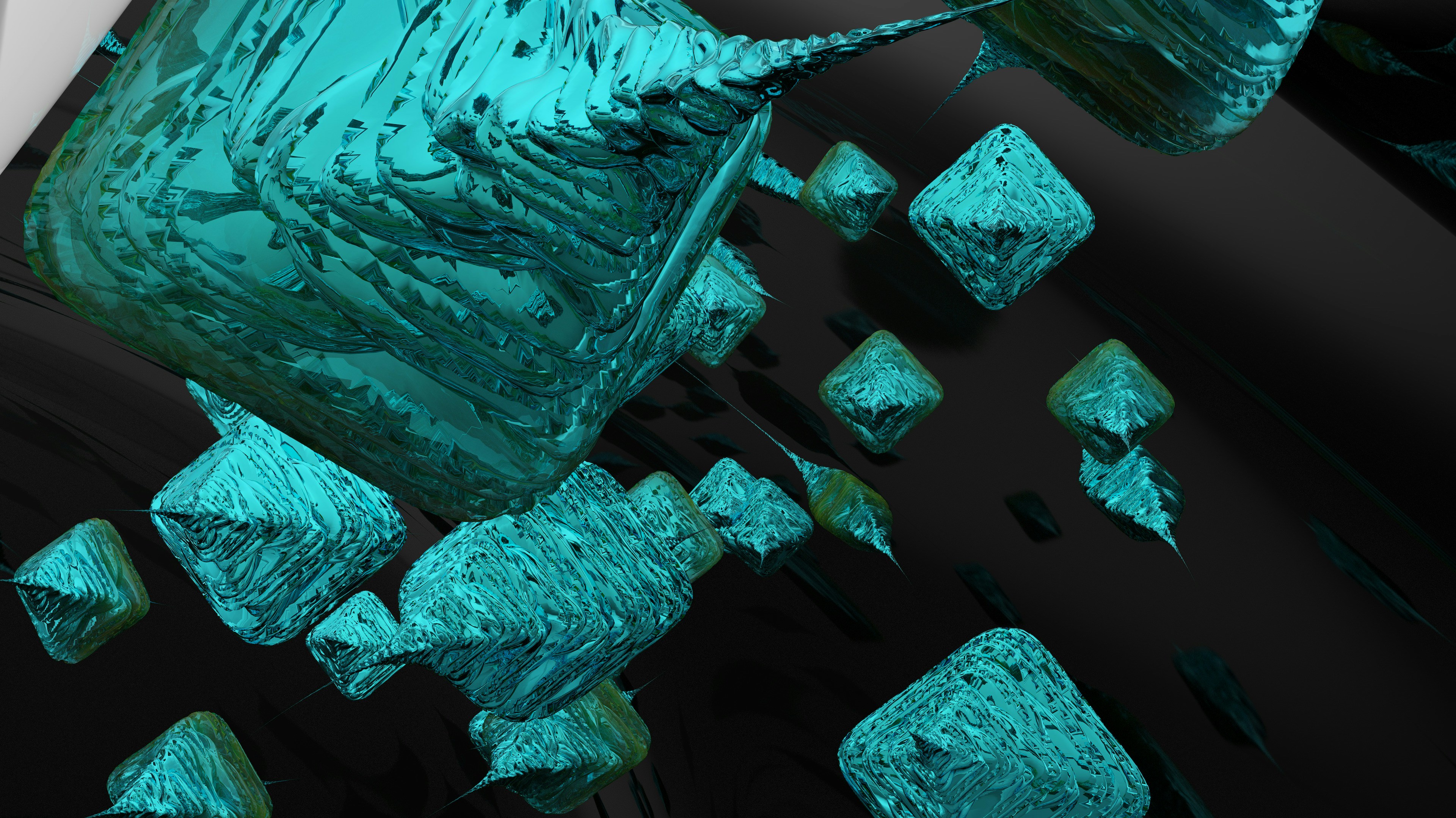 A computer generated image of ice cubes floating in the air