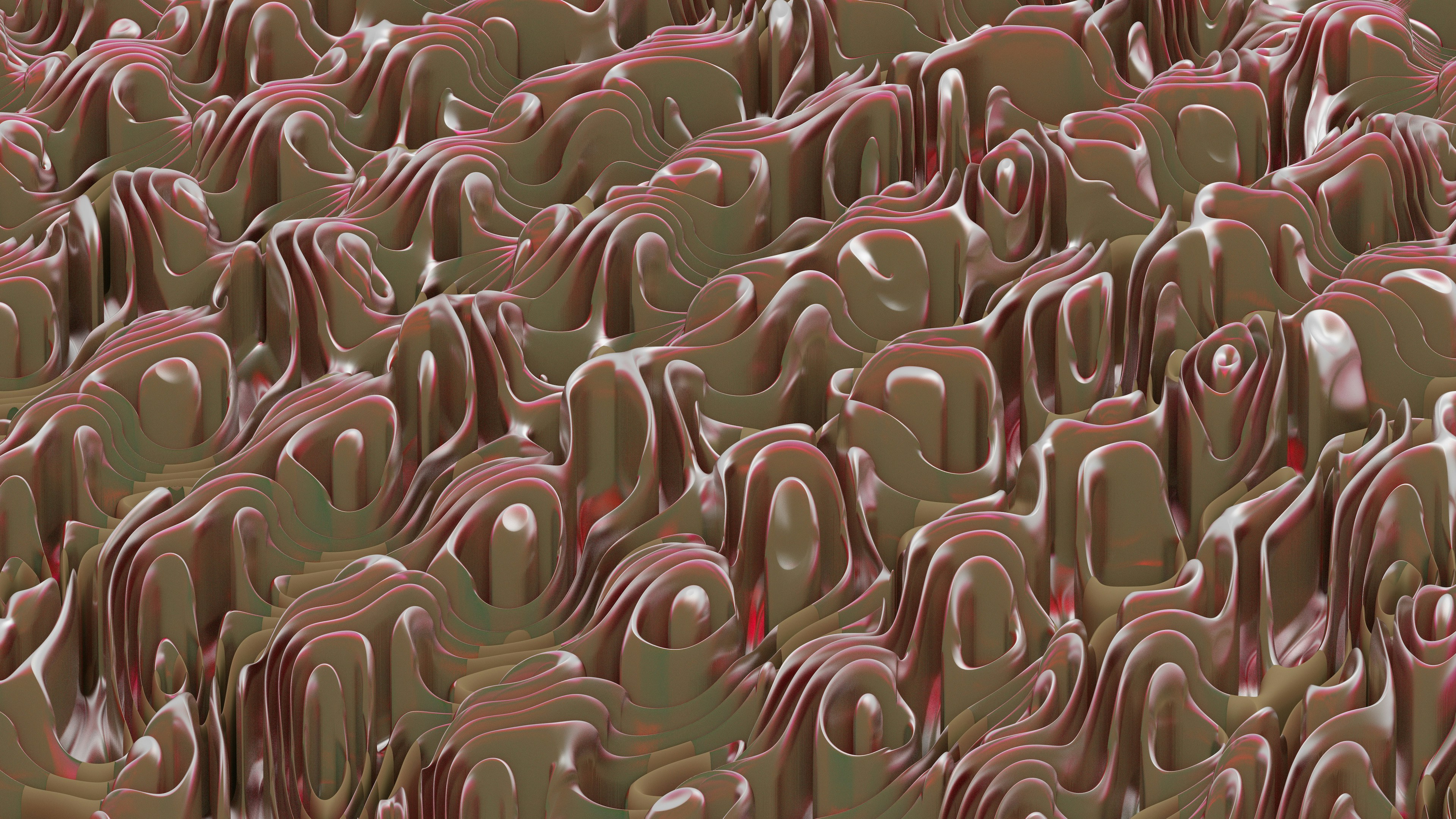 A large group of chocolate candies are arranged in a pattern