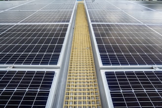 A row of solar panels in a building
