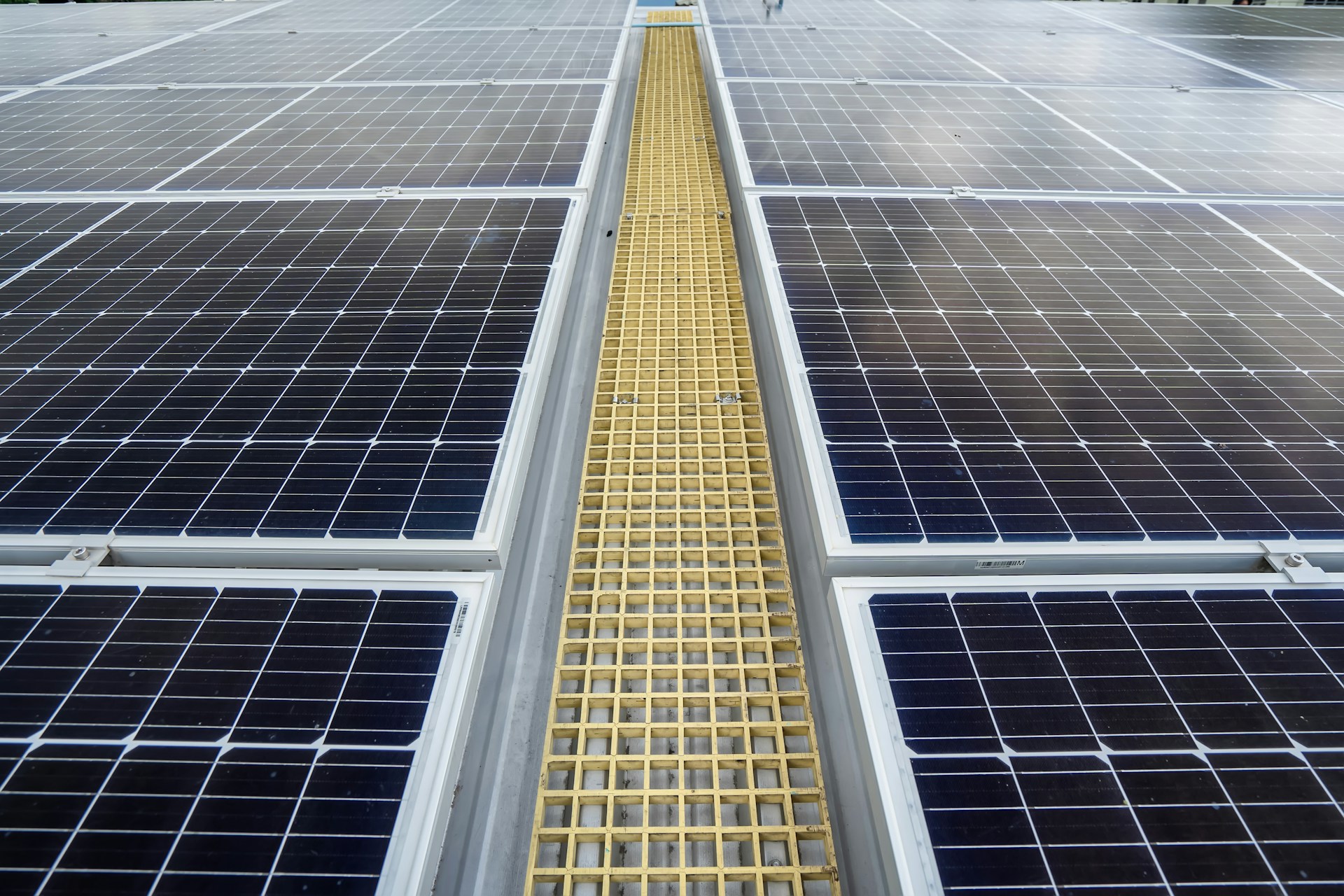 A row of solar panels in a building
