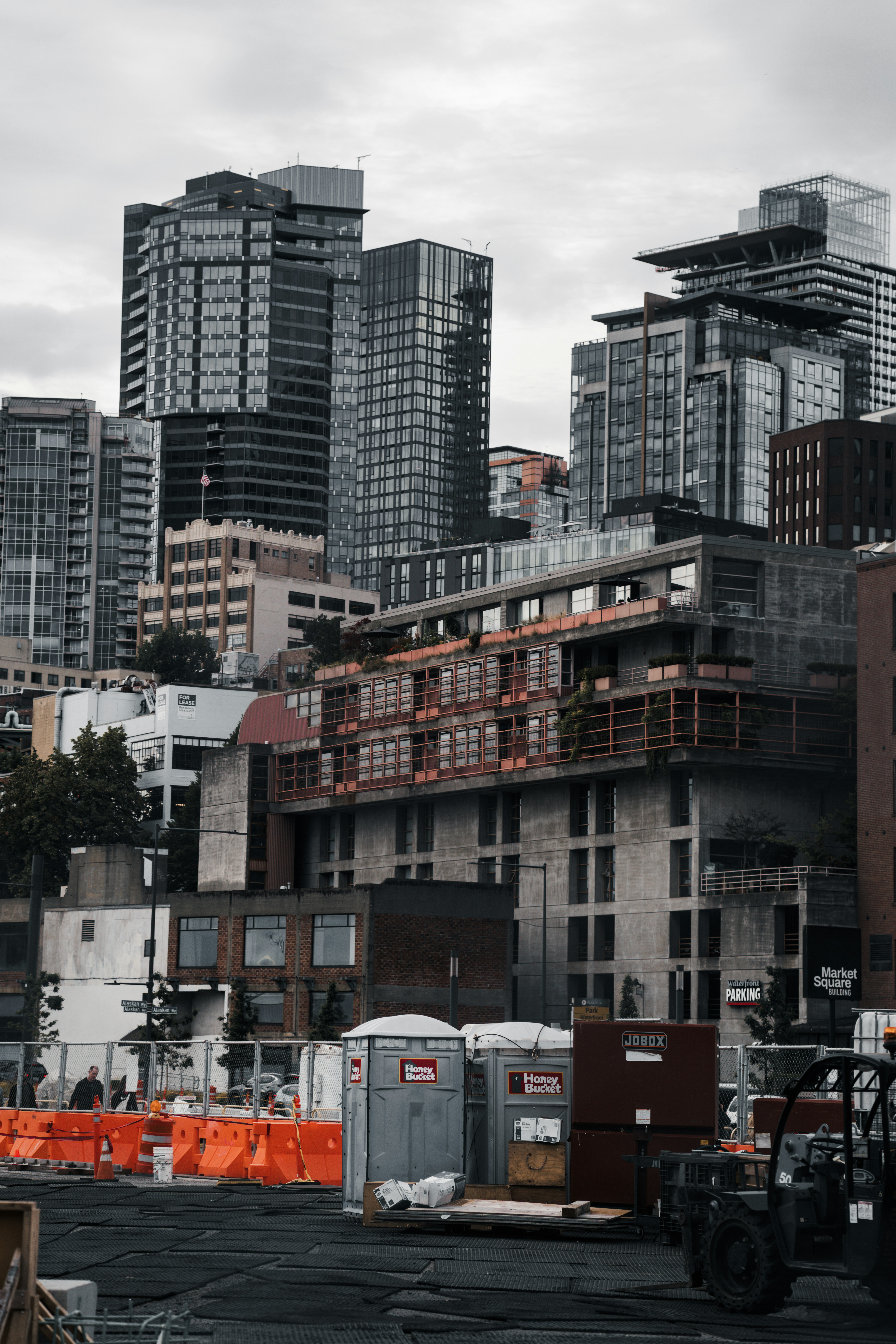 A construction site in the middle of a city