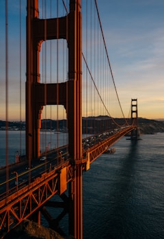 A view of the golden gate bridge at sunset