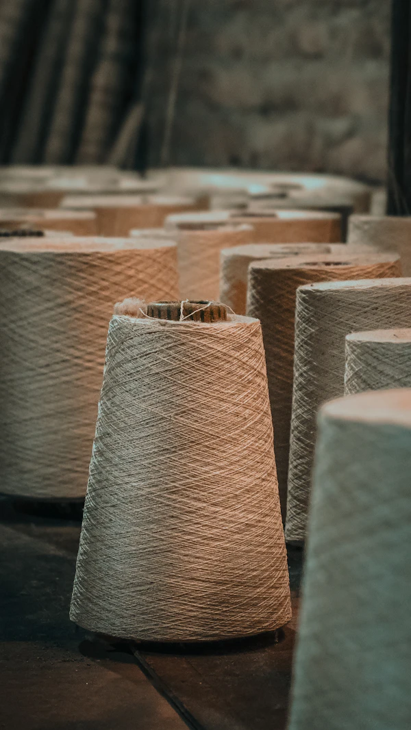 Close-up of premium wool yarn spools