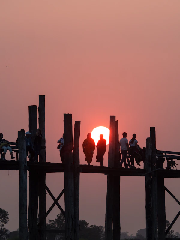 U Bein Bridge sunset silhouette, Amarapura, Mandalay