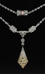 Diamond and pearl necklace with intricate pendant