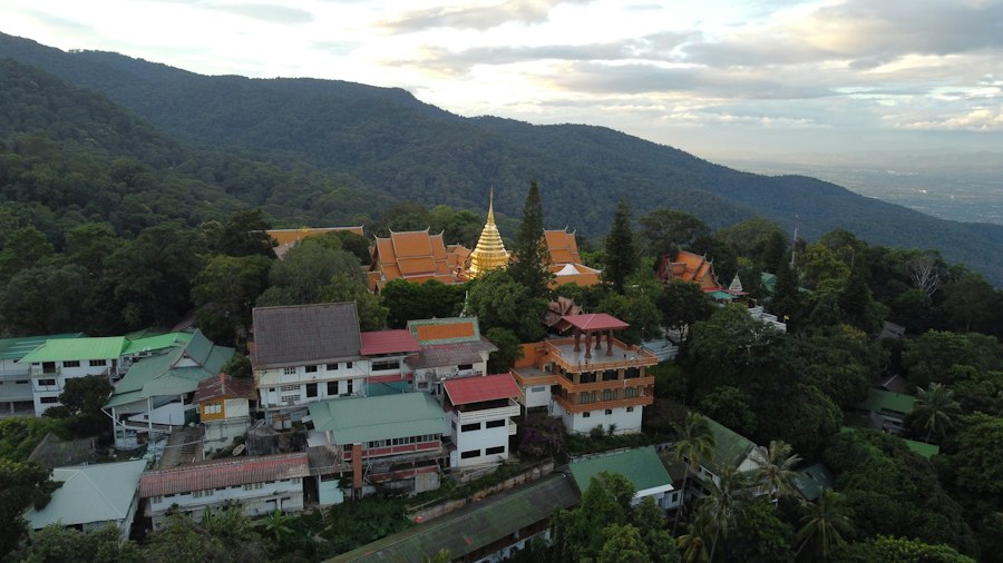 Aerial view of a village in the mountains near Chiang Mai