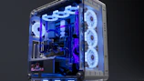 A computer case with a blue light inside of it