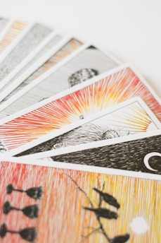 A close up of a number of cards on a table