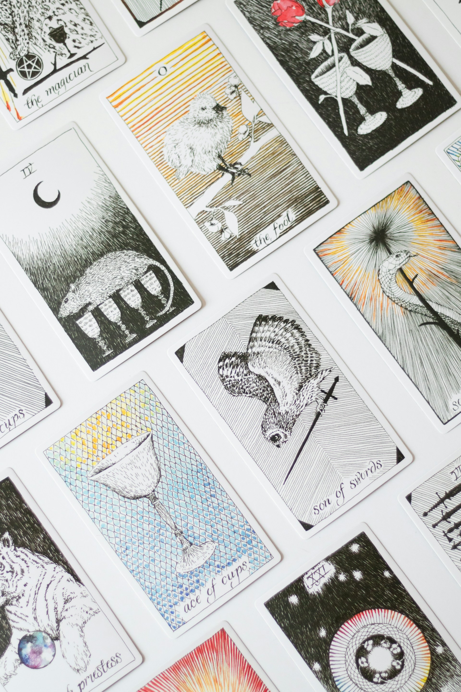 A bunch of cards that are on a table