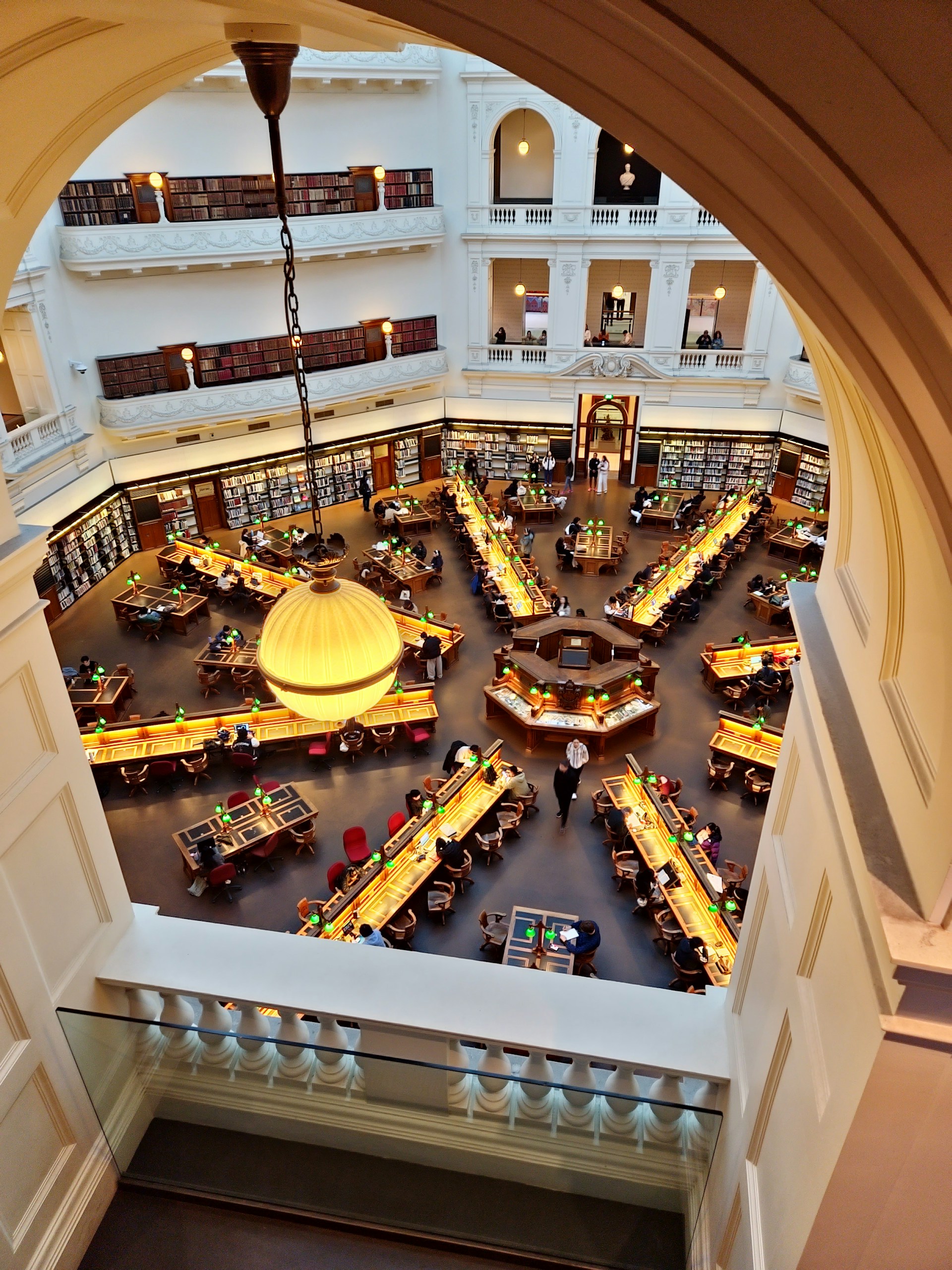 A view of a library from a high point of view