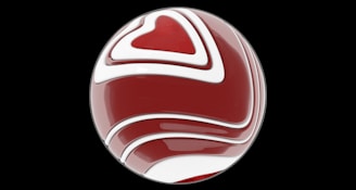 A red and white logo on a black background