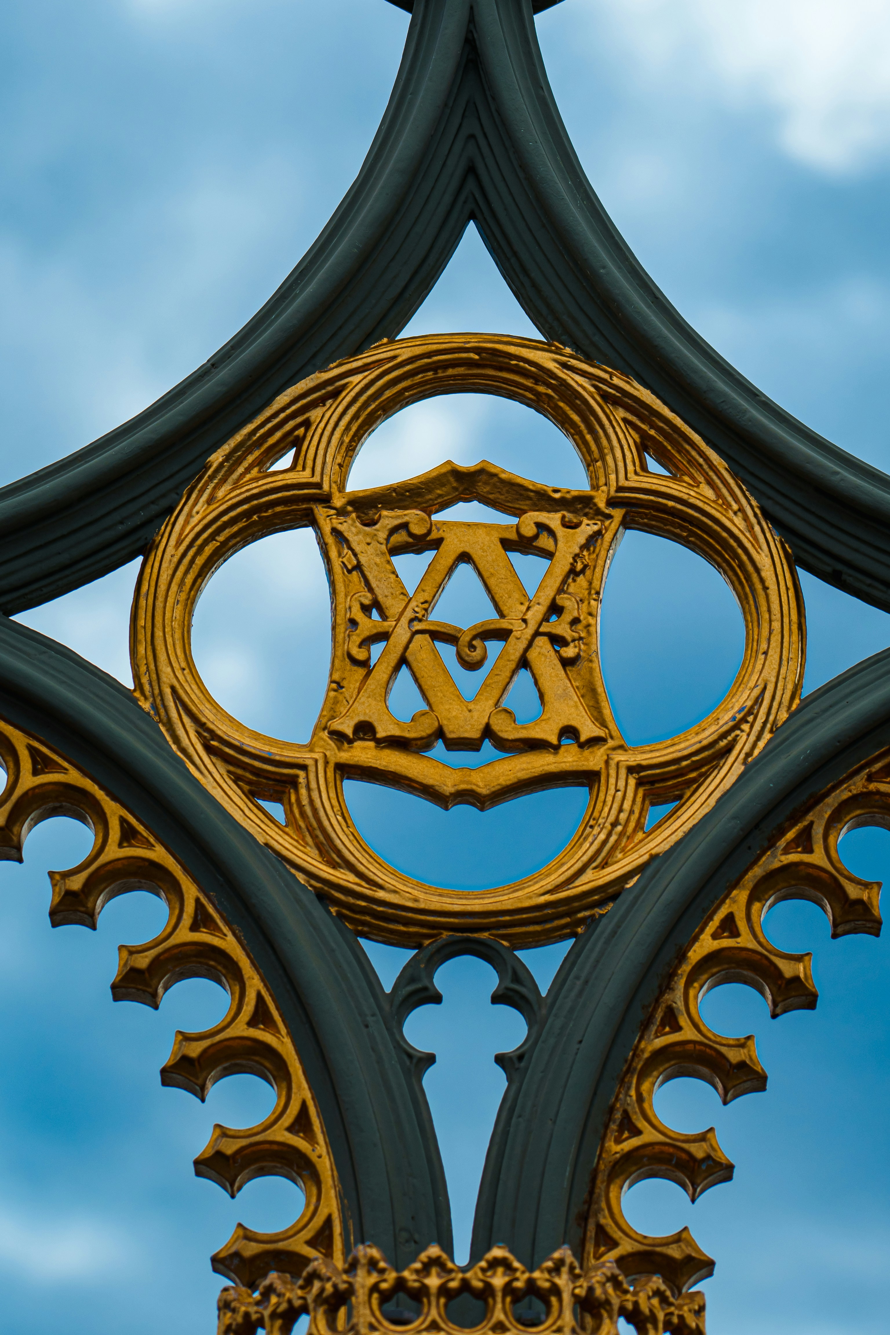 A close up of a building with a blue sky in the background