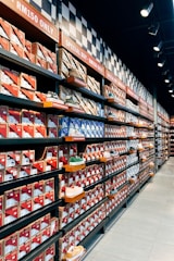 A store filled with lots of shelves filled with cakes