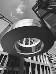 A black and white photo of a building