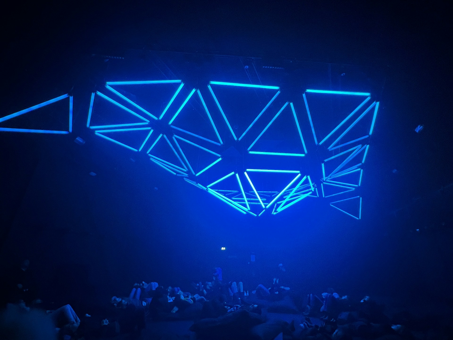 A large group of people in a dark room